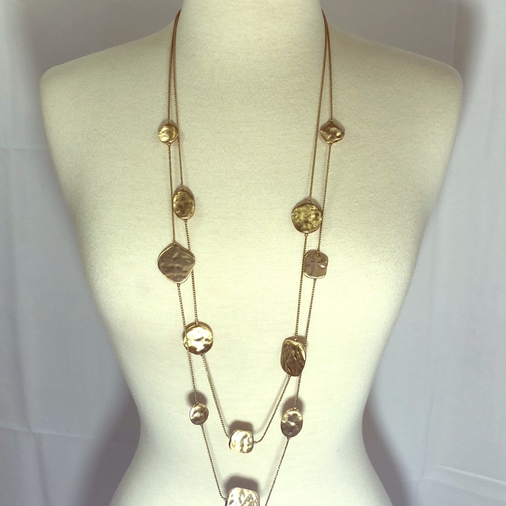 Chico’s Long Doubled Hammered Gold Necklace